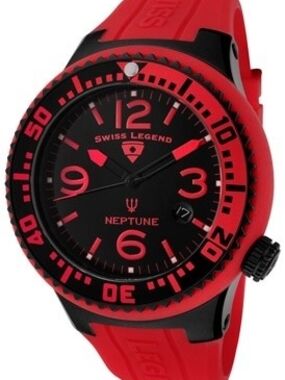Swiss Legend Neptune Men's Red and Black Silicone Dive Watch